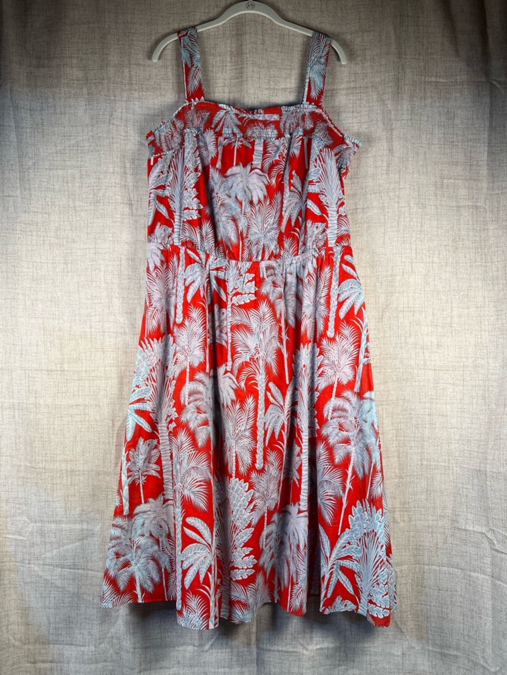 Talbots Dress Tropical Cotton Midi Red Blue Palm Tree Vacation women's 16W NWT